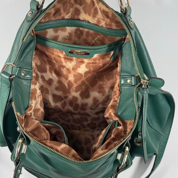 Vintage b. Makowsky hunter green gold leather satchel crossbody purse 10x17x4.5” - Picture 9 of 12